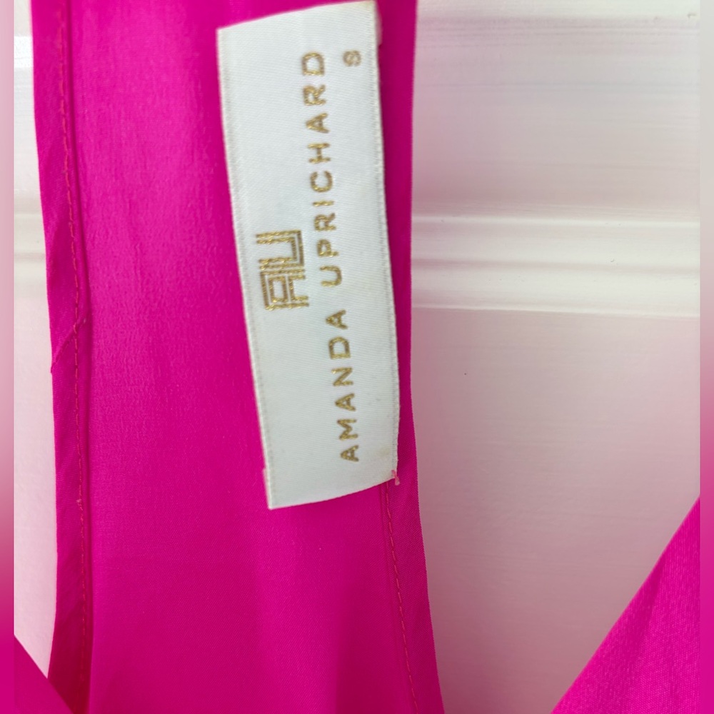 AMANDA UPRICHARD Hot Pink Silk Spaghetti Strap Faux Wrap Top, Size sm - Picture 3 of 3